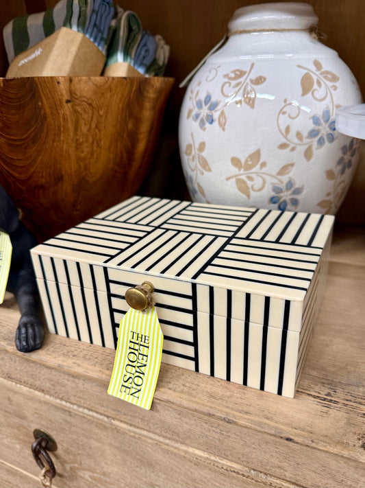 Ivory & Black Stripe Storage Box