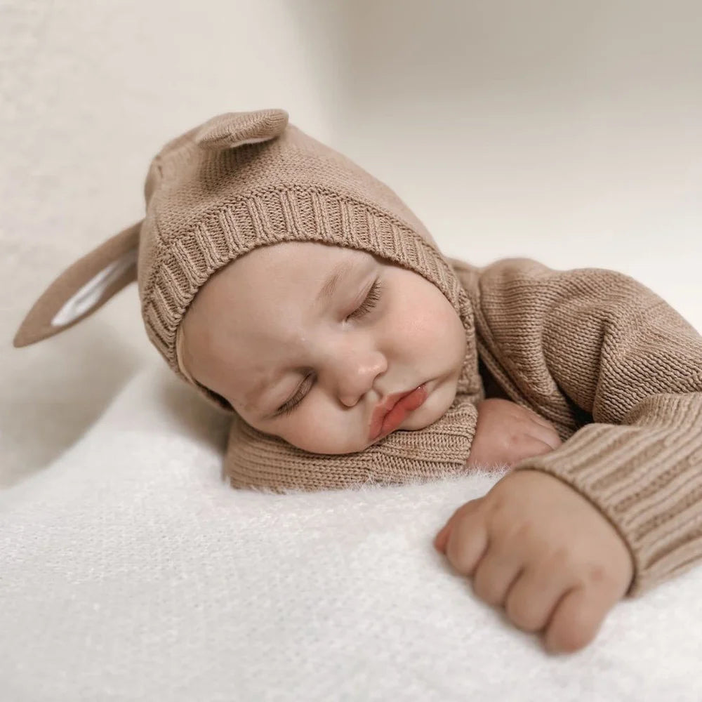 Aster and Oak Taupe Bunny Knit Romper