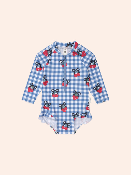 Huxbaby Cherry Gingham Raglan Swimsuit