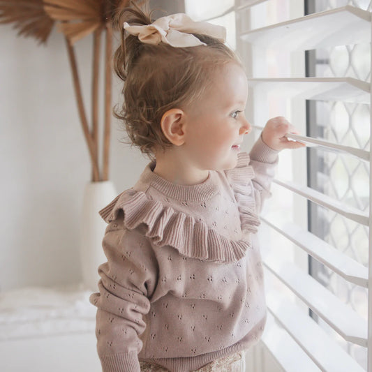 Aster & Oak Wild Rose Pointelle Ruffle Knit Jumper
