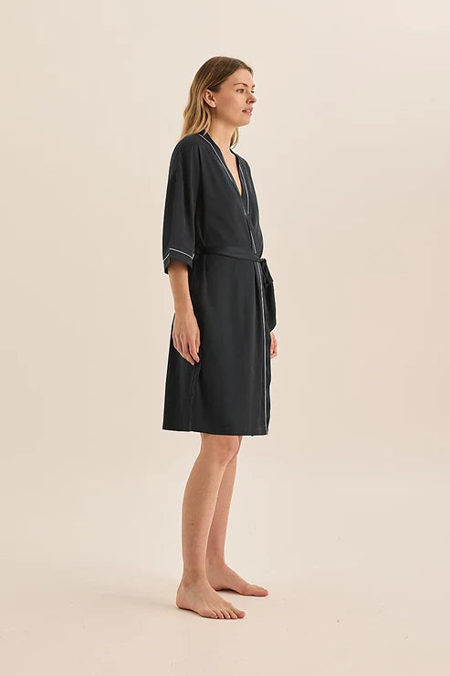 Gingerlilly Lacey Navy Satin Robe