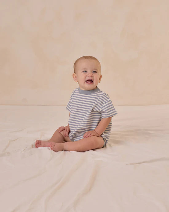 Relaxed Bubble Romper | Blue Stripe