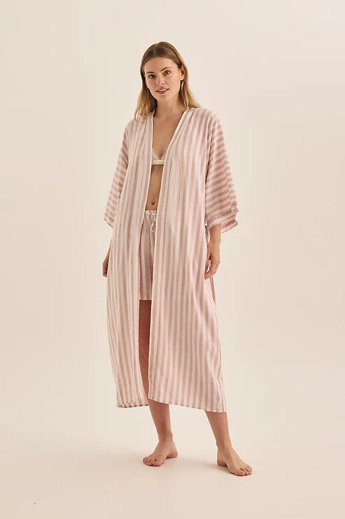 Gingerlilly Sunny Pink Stripe Linen Robe