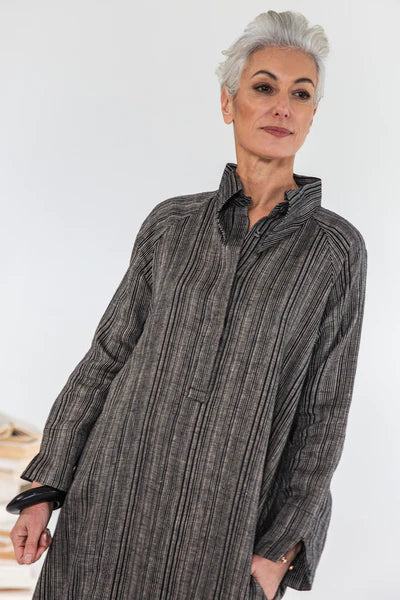 Eva's Sunday Luna Linen Dress - Raven Stripe