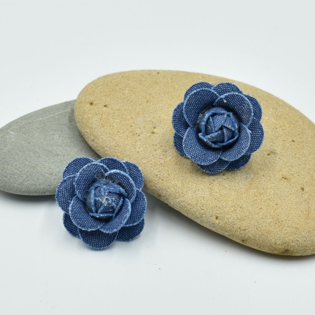 Rose Bloom Earrings - Denim Blue