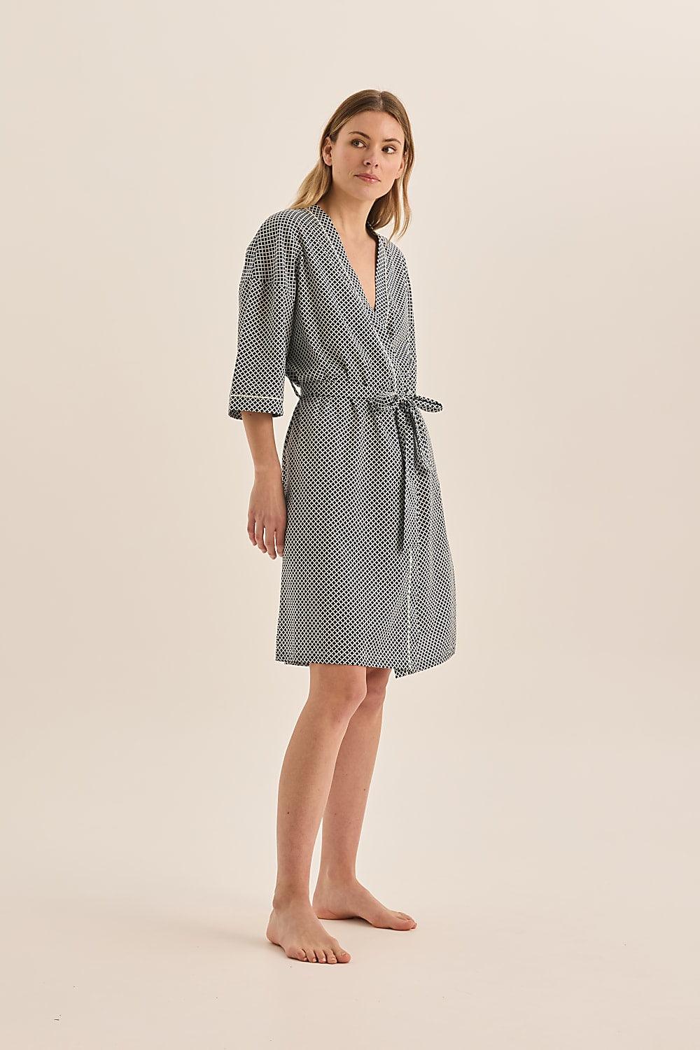 Gingerlilly Indigo Navy Diamond Cotton Robe