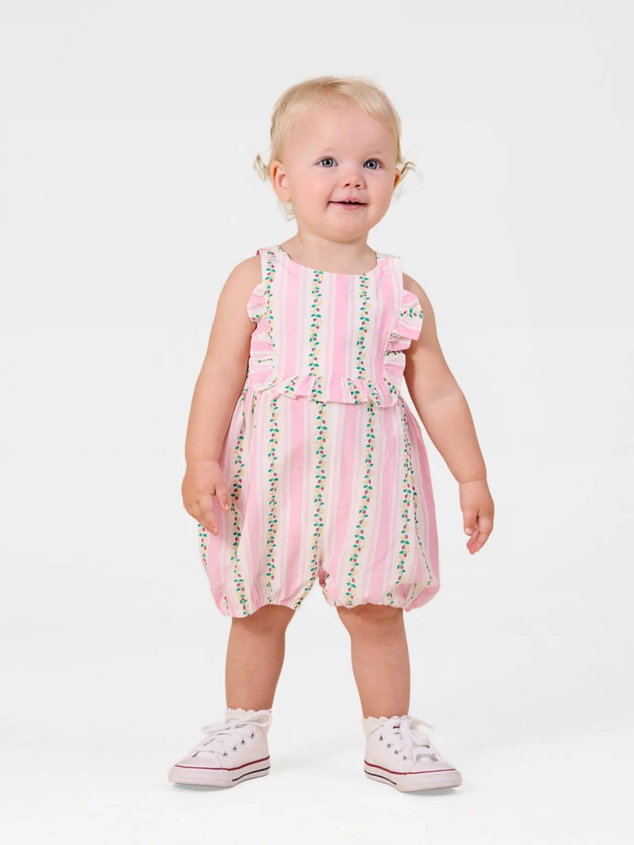 Antique Stripe Strawberry Bubble Romper