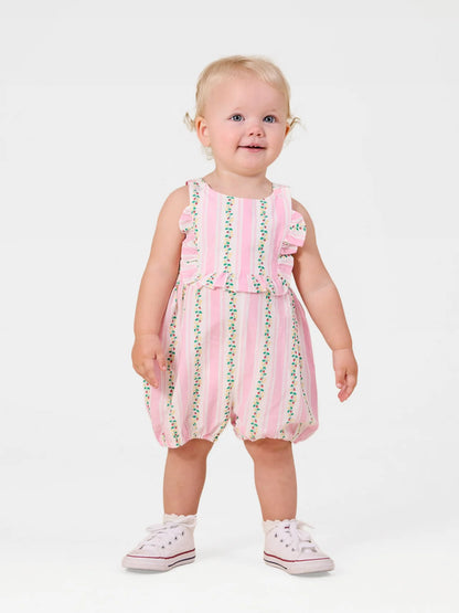 Antique Stripe Strawberry Bubble Romper