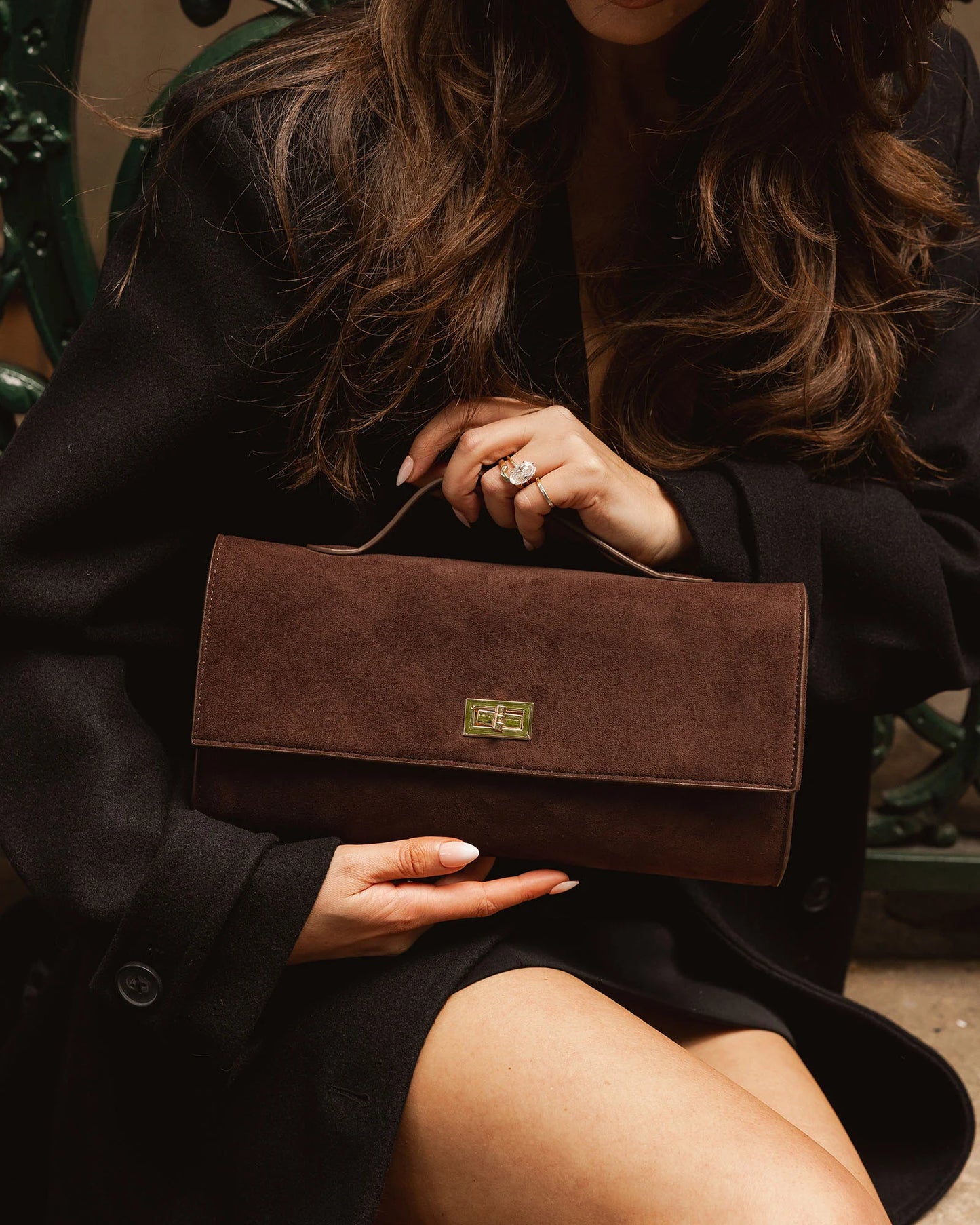 Louenhide Delaney Suedette Clutch - Chocolate