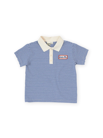 Navy Stripe Logo Polo Top