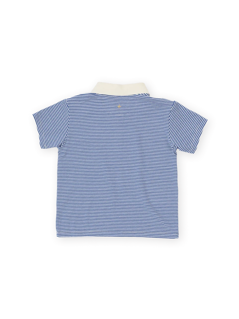 Navy Stripe Logo Polo Top