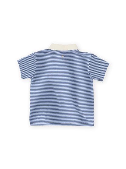 Navy Stripe Logo Polo Top