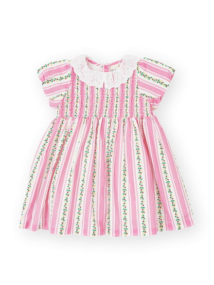 Antique Stripe Strawberry Flo Smocked Dress