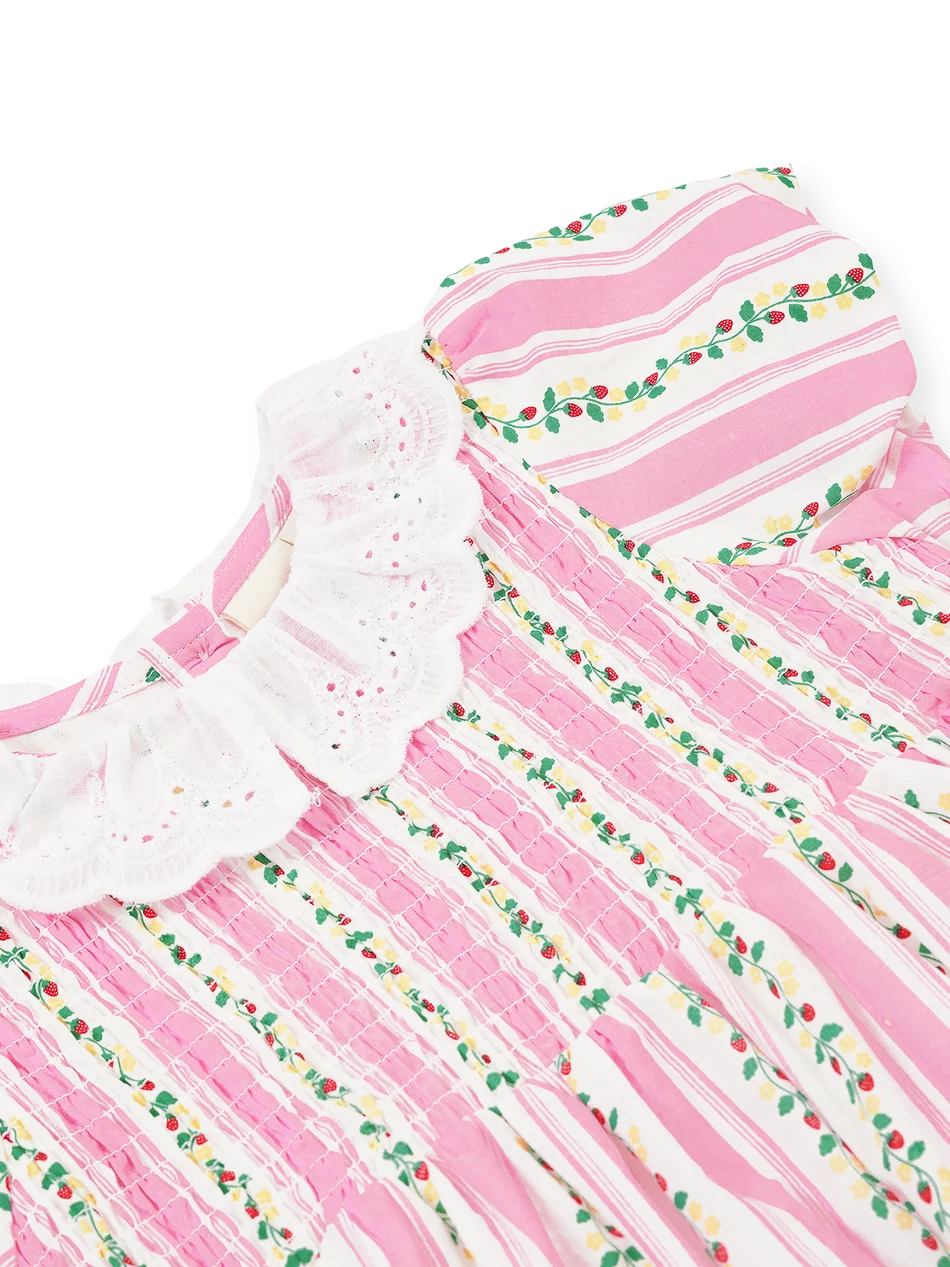 Antique Stripe Strawberry Flo Smocked Dress