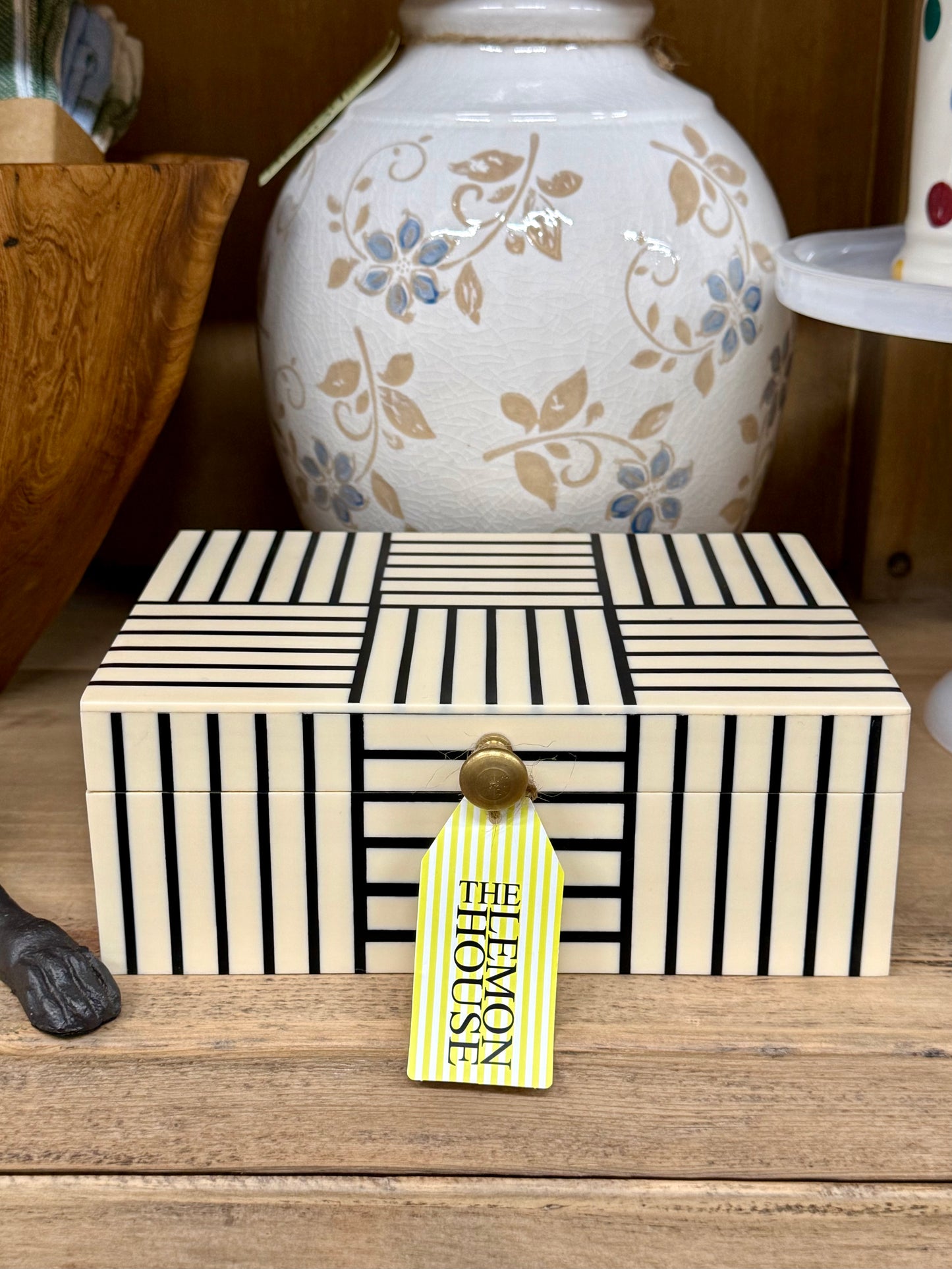 Ivory & Black Stripe Storage Box