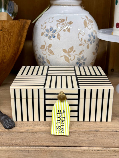 Ivory & Black Stripe Storage Box