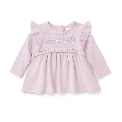 Aster & Oak Pink Embroidered Ruffle Top