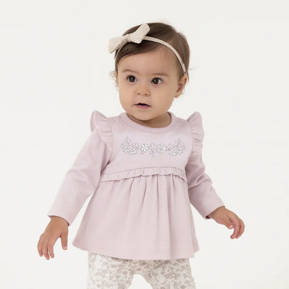 Aster & Oak Pink Embroidered Ruffle Top