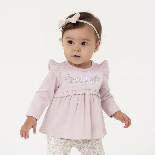 Aster & Oak Pink Embroidered Ruffle Top
