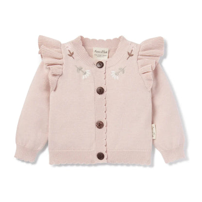 Aster & Oak Blush Ruffle Knit Cardigan