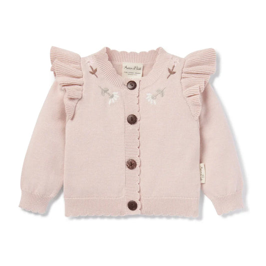 Aster & Oak Blush Ruffle Knit Cardigan