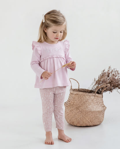 Aster & Oak Pink Embroidered Ruffle Top