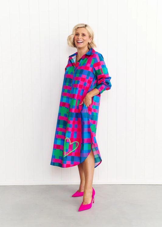 Liv & Milly Maddie Dress - Blue & Pink Gingham