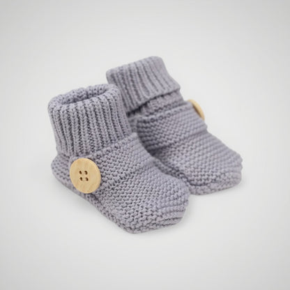 Cotton Knit Button Bootie with Gift Box - Dusty Blue
