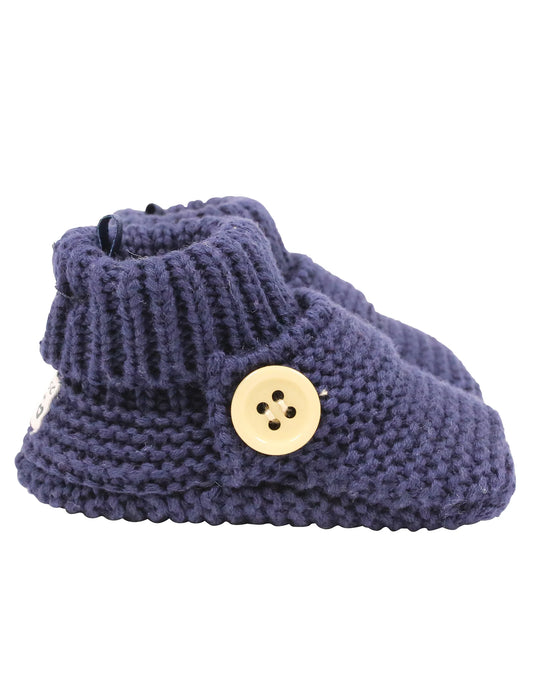 Cotton Knit Button Bootie with Gift Box - Navy