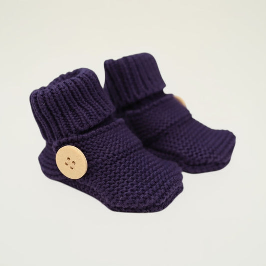 Cotton Knit Button Bootie with Gift Box - Navy
