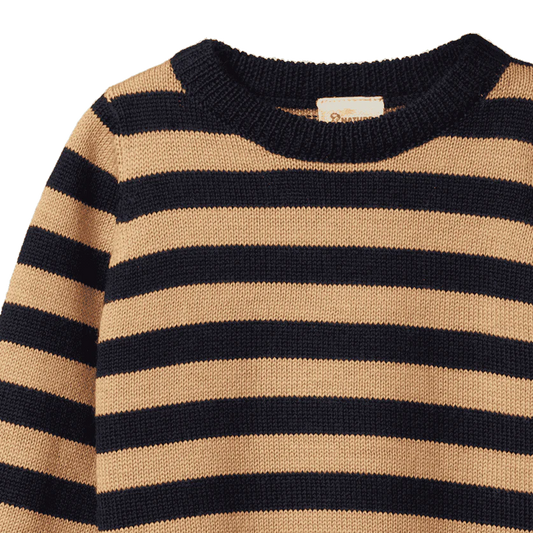 Merino Knit Pullover - Navy & Caramel