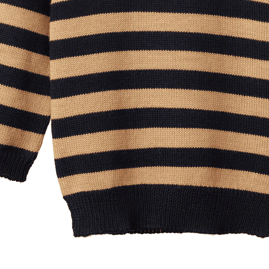 Merino Knit Pullover - Navy & Caramel