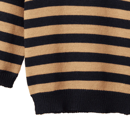 Merino Knit Pullover - Navy & Caramel