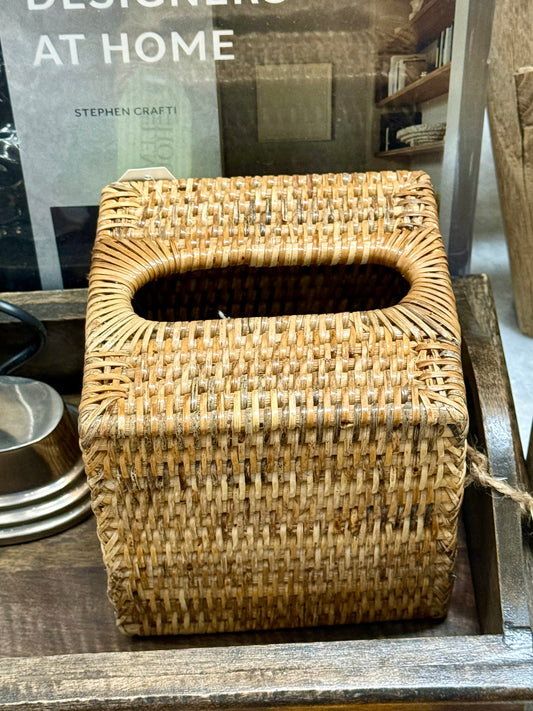 Rattan Tissue Box Cover - Square