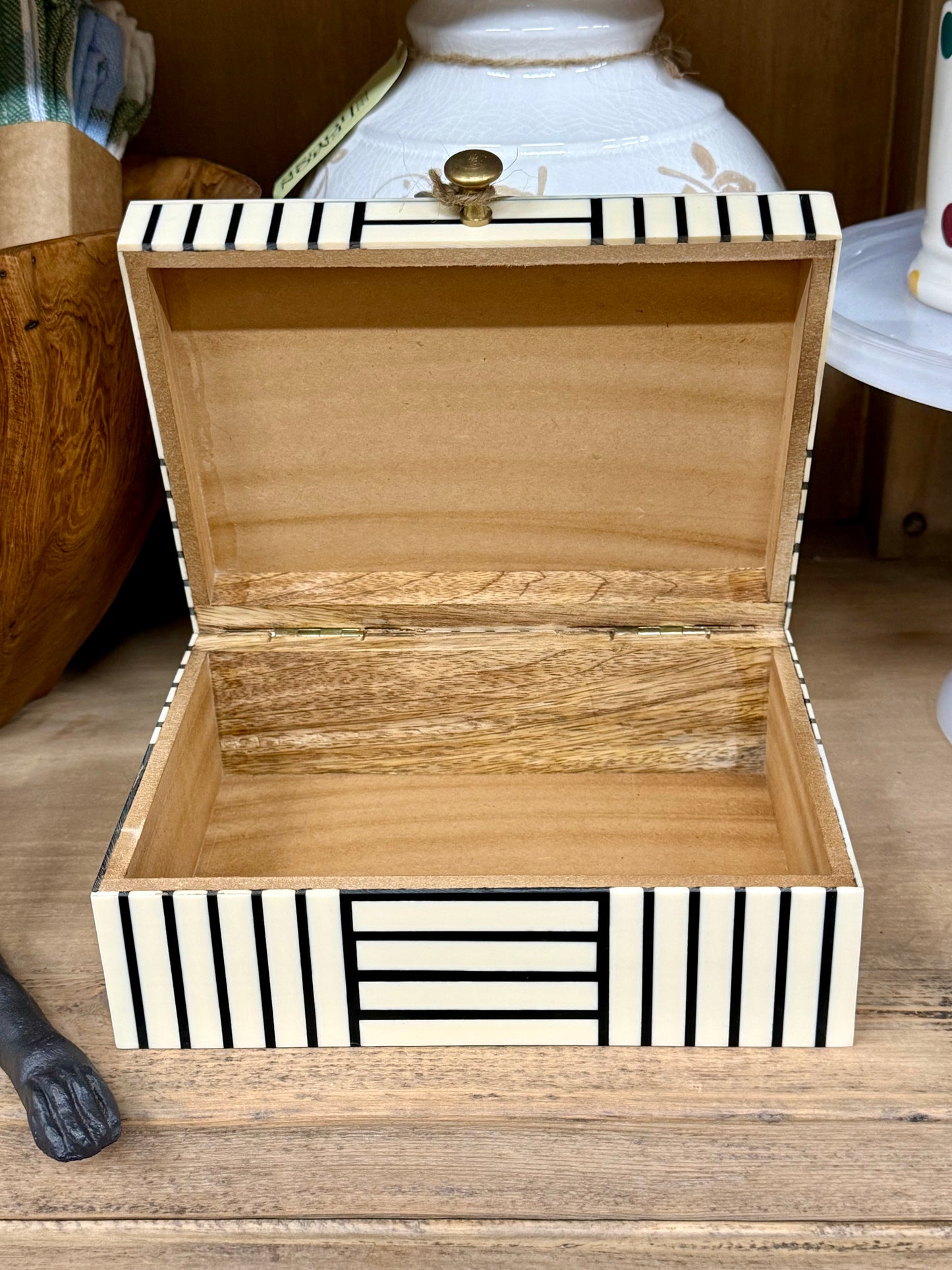Ivory & Black Stripe Storage Box