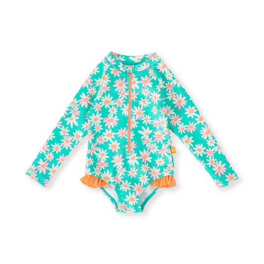 Goldie+Ace Daisy Patch Long Sleeve Swimsuit Frill