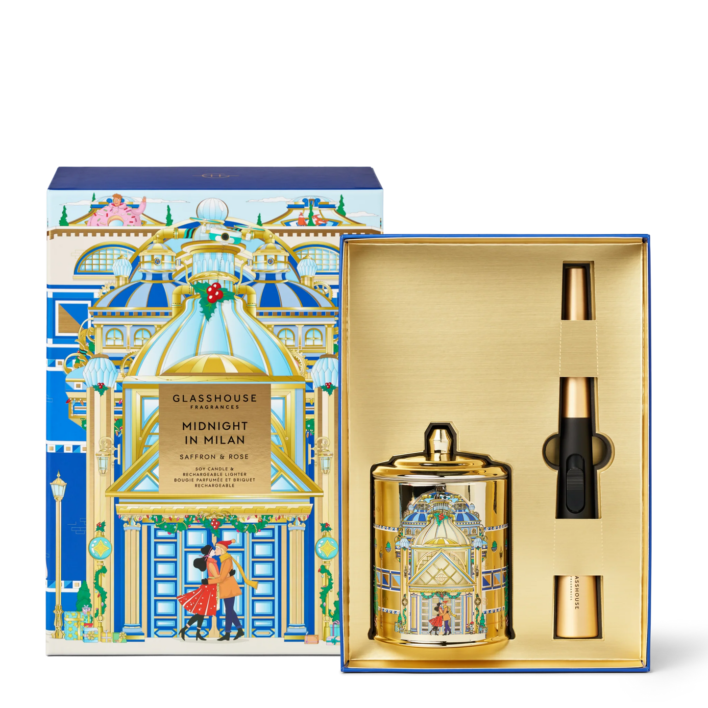 Glasshouse Midnight In Milan 380g Soy Candle & Arc Wand Lighter