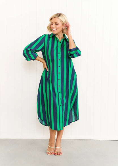 Liv & Milly Maddie Dress - Navy / Green Stripes