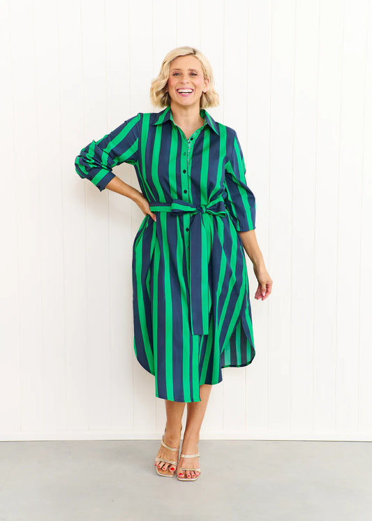 Liv & Milly Maddie Dress - Navy / Green Stripes