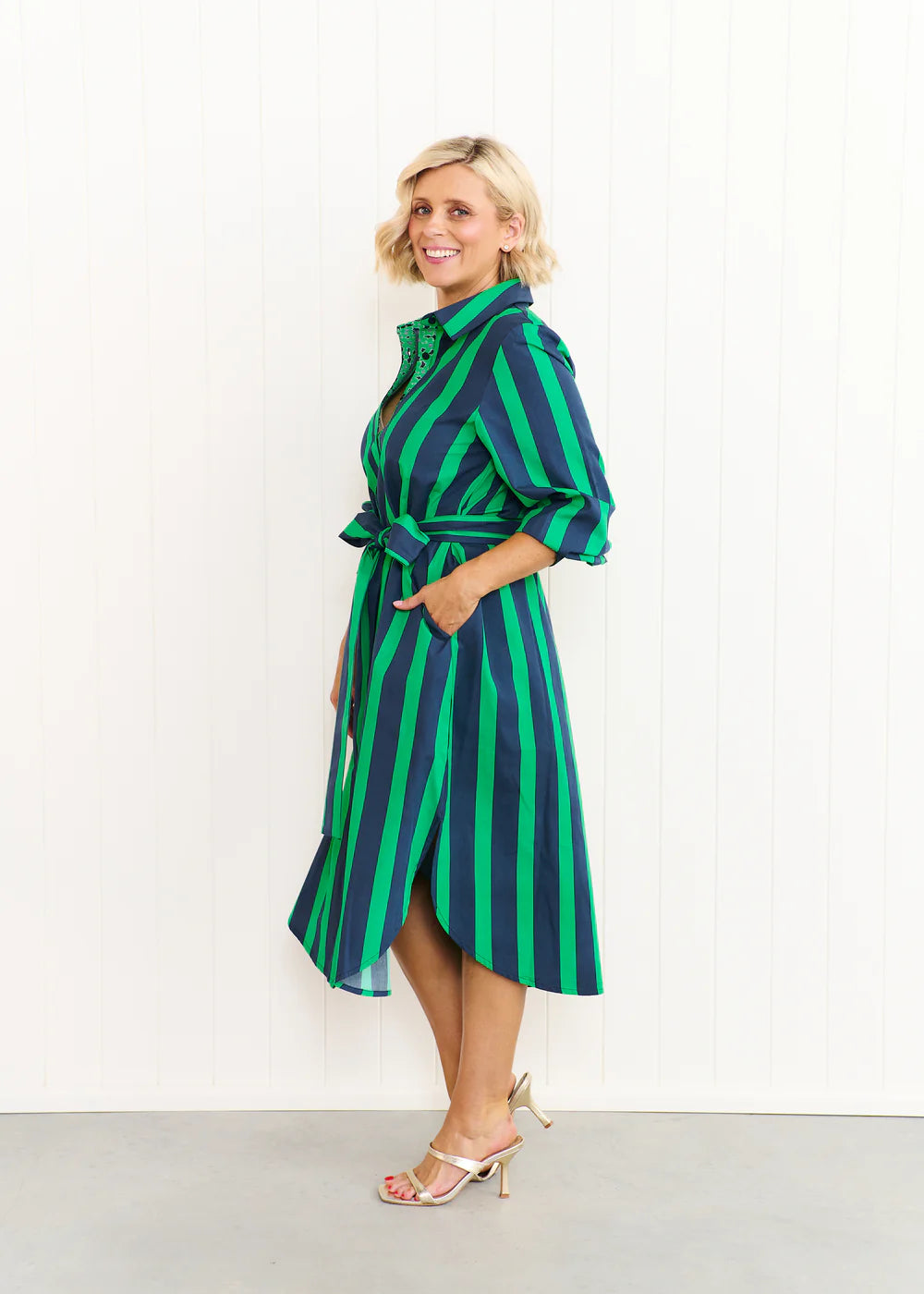 Liv & Milly Maddie Dress - Navy / Green Stripes