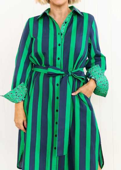 Liv & Milly Maddie Dress - Navy / Green Stripes