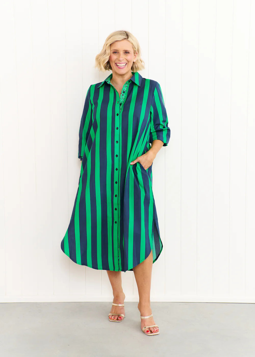 Liv & Milly Maddie Dress - Navy / Green Stripes