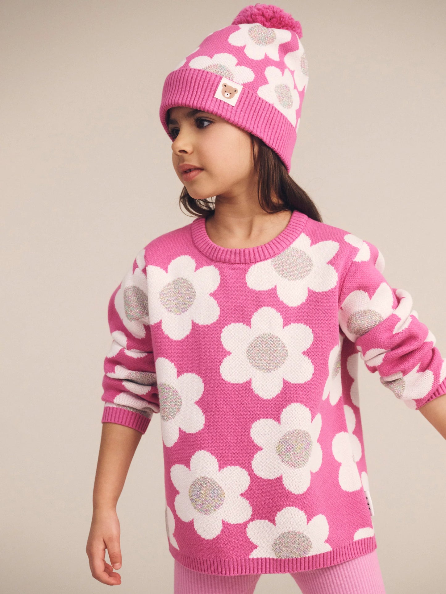 Huxbaby Raspberry Daisy Knit Beanie