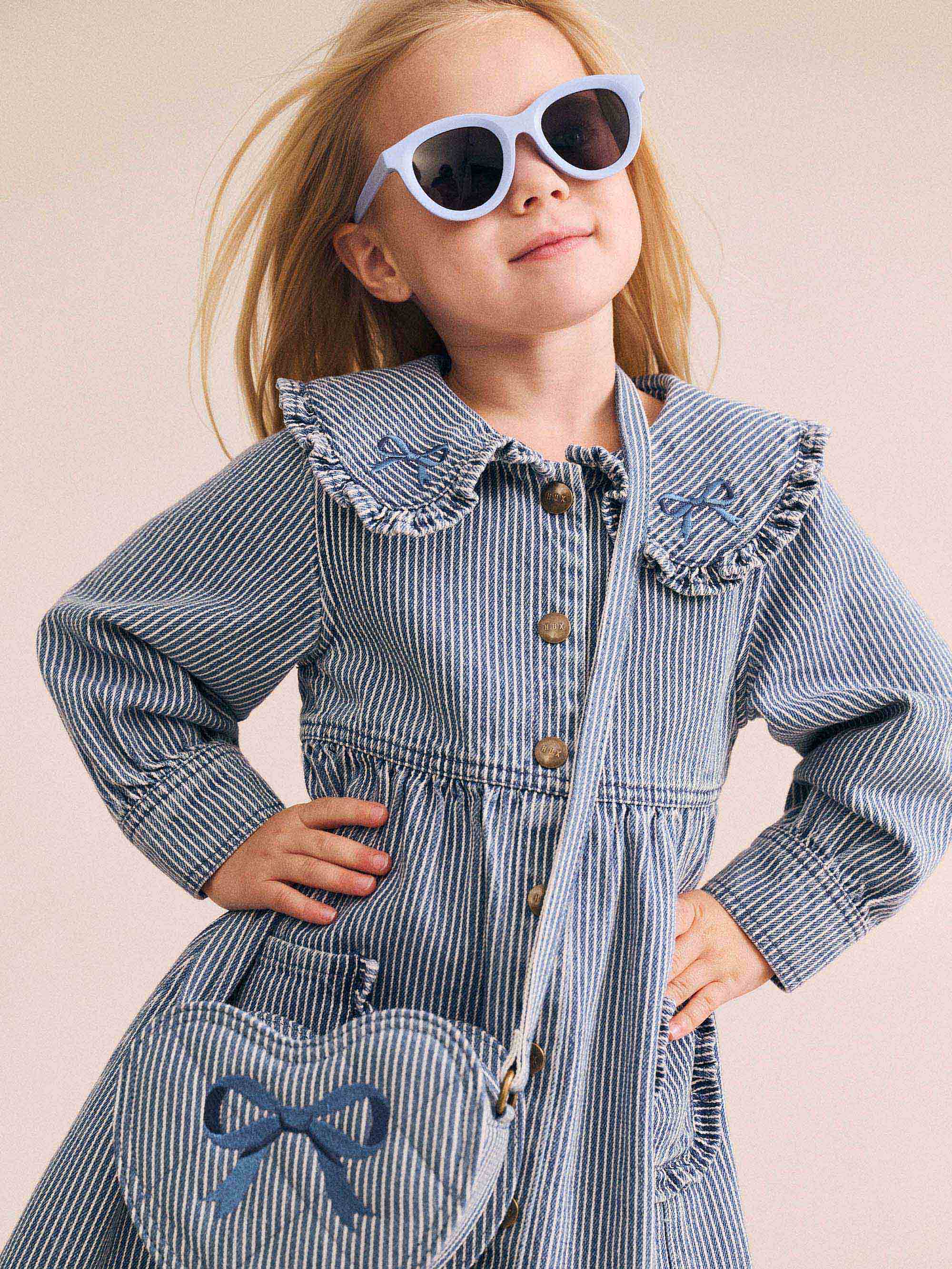 Huxbaby Stripe Denim Bow Heart Handbag