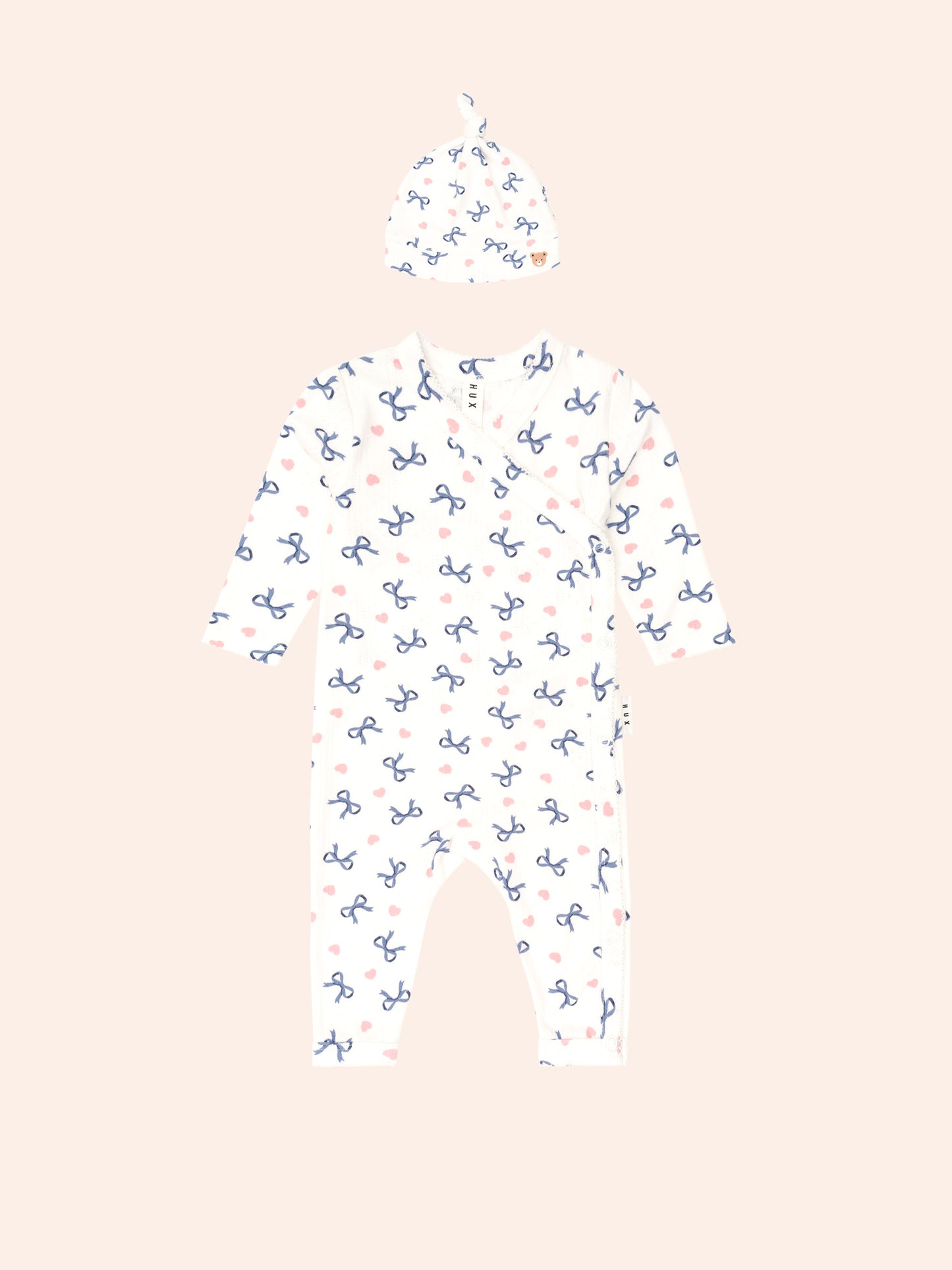 Huxbaby My First Hux Hearts And Bows Newborn Romper