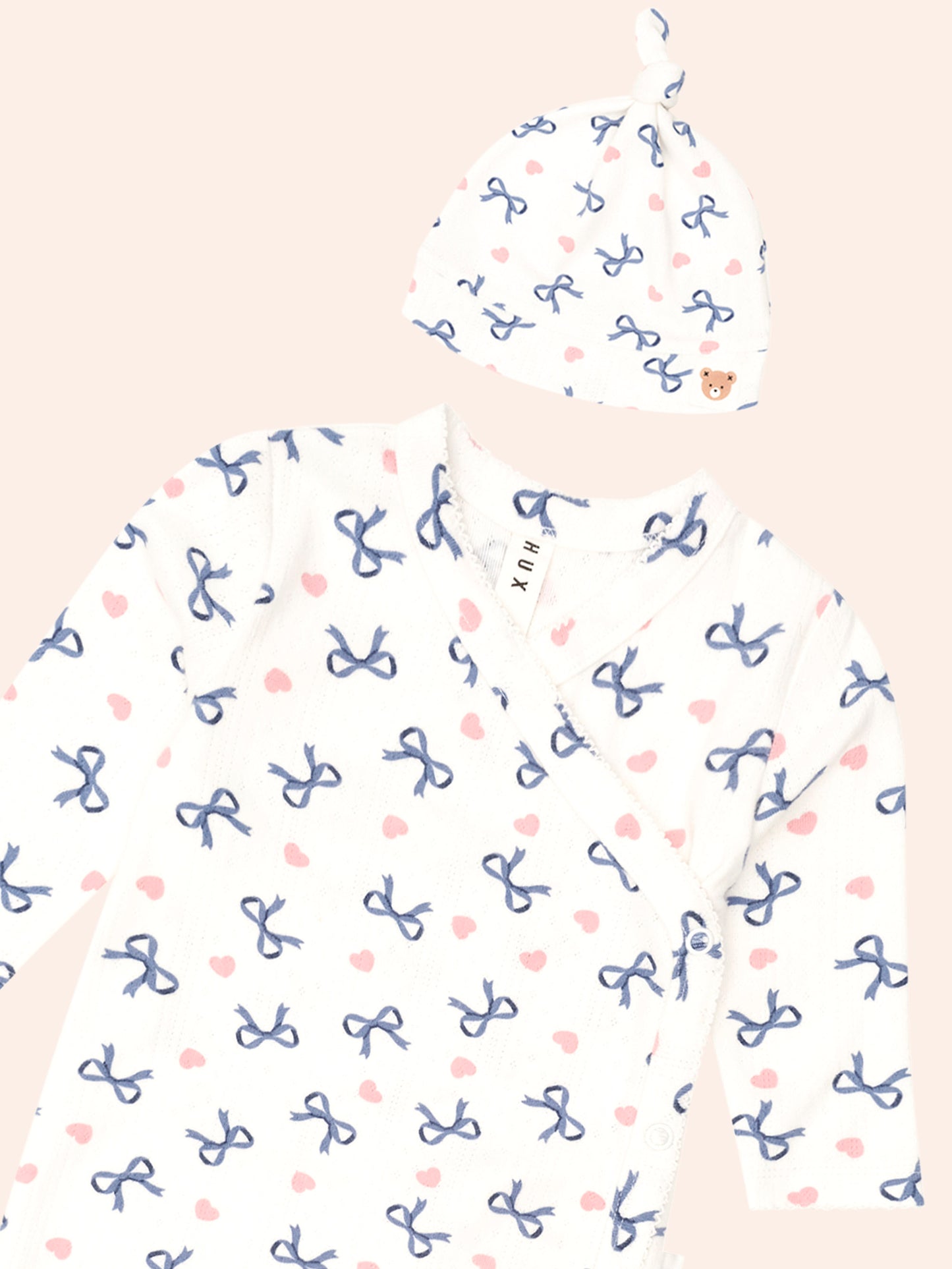Huxbaby My First Hux Hearts And Bows Newborn Romper