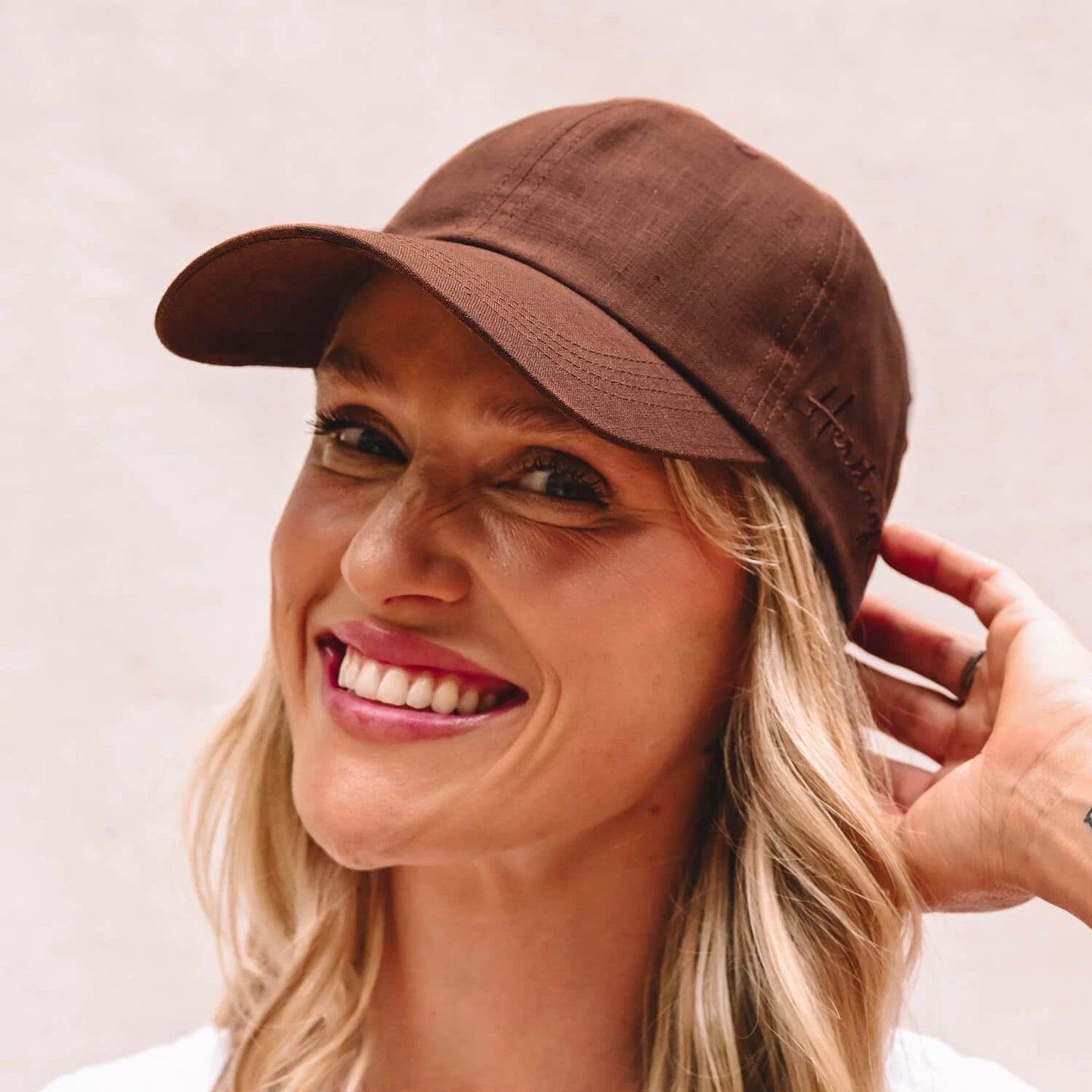 Silk lined Linen Bow Tie Cap - Espresso
