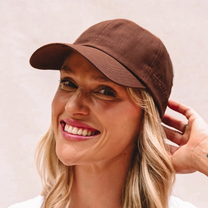 Silk lined Linen Bow Tie Cap - Espresso