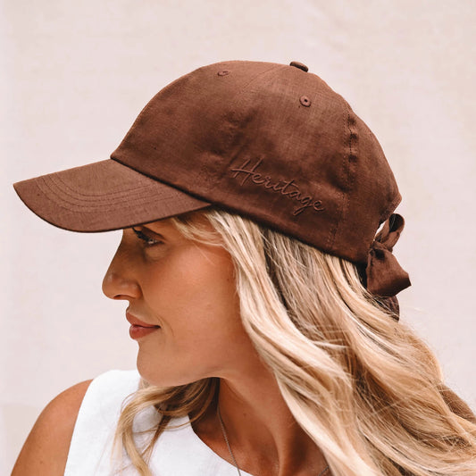 Silk lined Linen Bow Tie Cap - Espresso