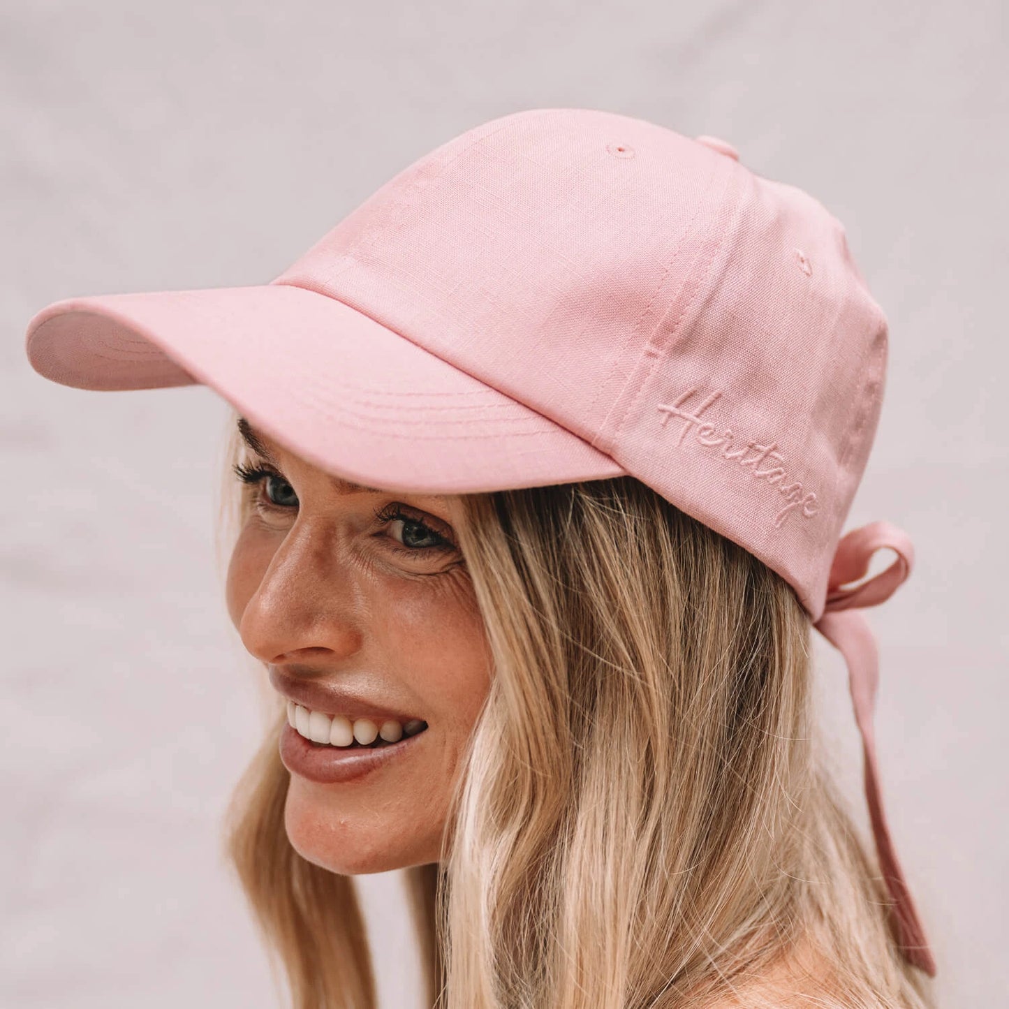 Silk lined Linen Bow Tie Cap - Rosa